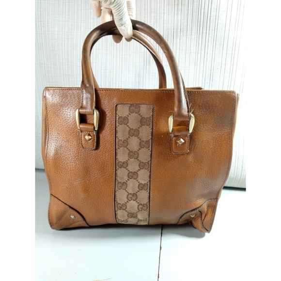 Authentic GUCCI Canvas Nailhead leather Tote - Picture 2 of 6